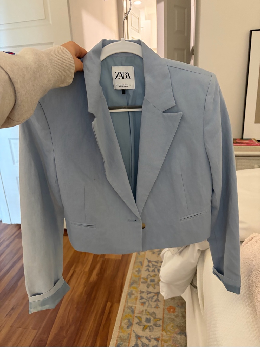 Zara Pastel Blue Cropped Blazer Jacket